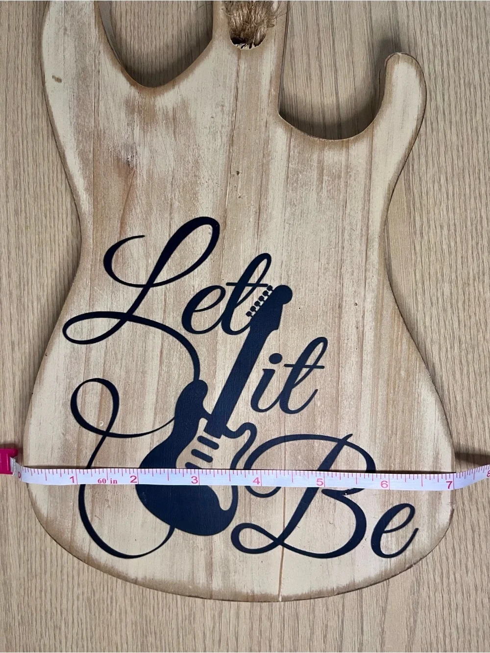 Rustic 'Let It Be' Guitar Wall Hanging - Navy on Whitewash